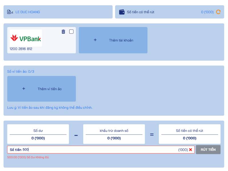 Rút tiền về tài khoản ngân hàng